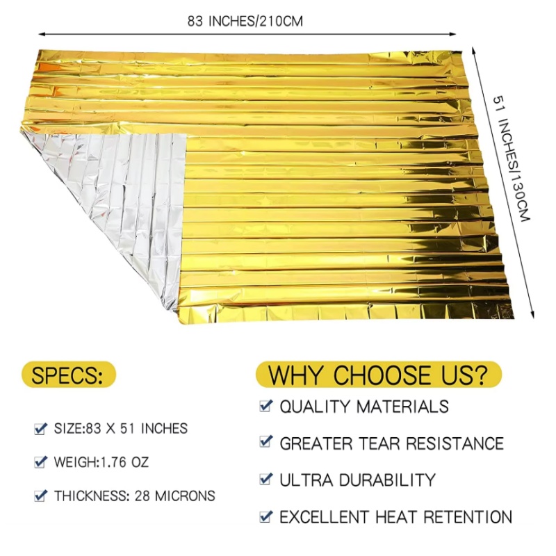 Survival Blanket Reflective - Золотисто-серебристое термальное спасательное одеяло из майлара
